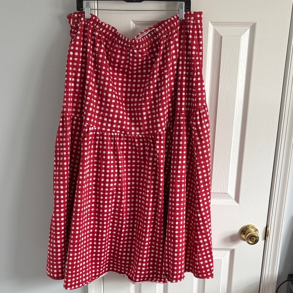 Anthropologie Hutch Drop Waist Red and White Gingham Plaid Midi Skirt 2X Flawed - Picture 5 of 10